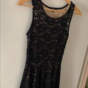 Black Lace Tank A Line Dress XS/S Overlay Flare